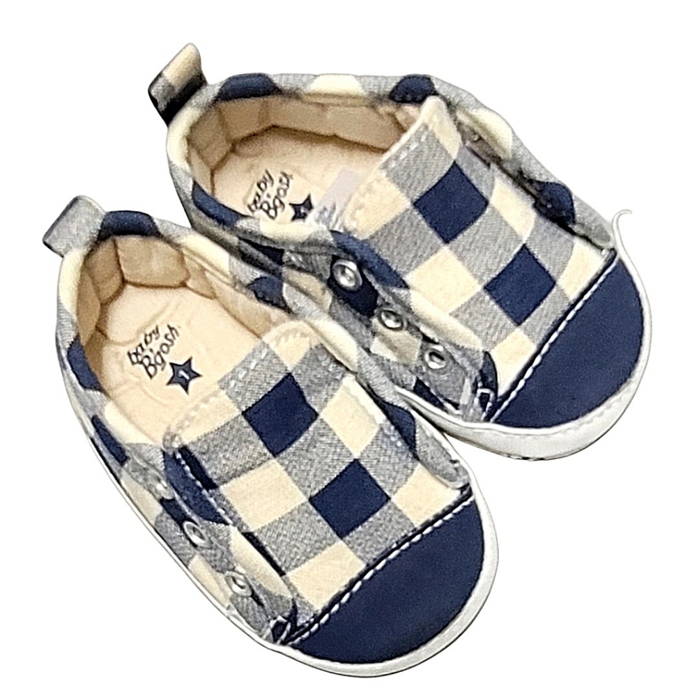 Baby B'Gosh Blue & Off White Plaid Baby Boy Crib Shoes sz 1